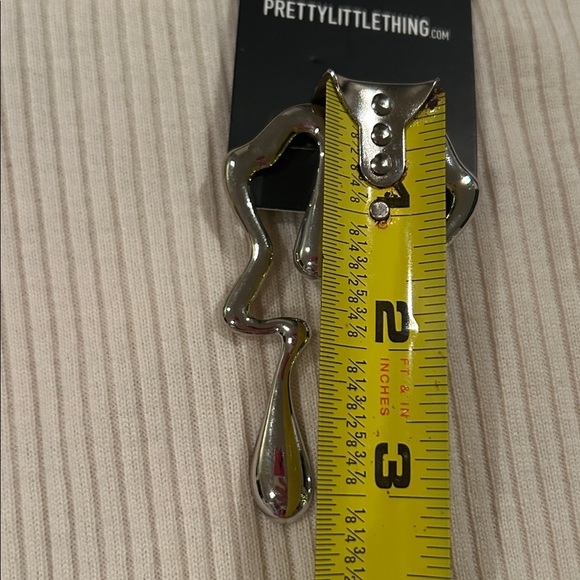 PRETTYLITTLETHING Silver Abstract Curved Drop Statement Earrings NWT - Picture 5 of 5